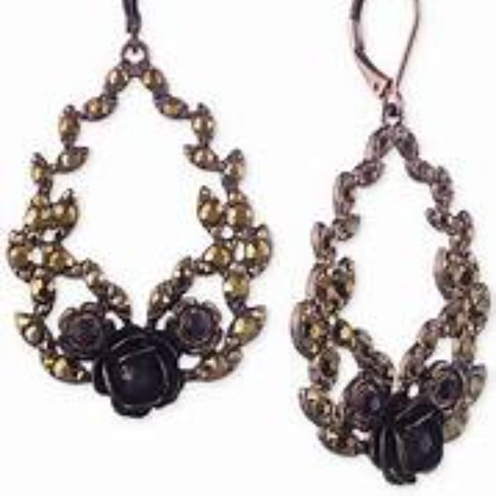 Lonna & Lilly Brown Gold-Tone Flower Open Drop Earrings